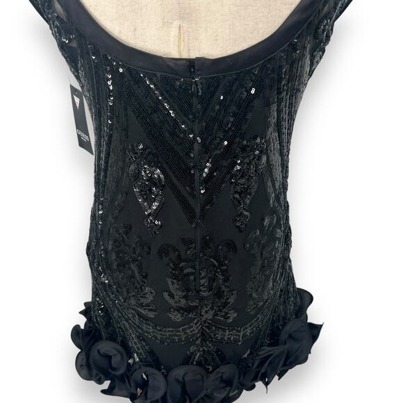 NEW Guess Black Sequin Cocktail Dress Size 4 Rosette Ruffle Mini Formal Hoco NWT - Picture 11 of 14